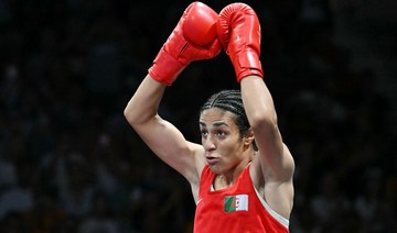 Algeria’s Imane Khelif reacts prior the match against Hungary’s Anna Luca Hamori in the women’s 66kg quarter-final boxing match 