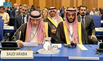 The President of the Oversight and Anti-Corruption Authority Mazin Al-Kahmous speaks at the UN in Vienna on Tuesday. (SPA)