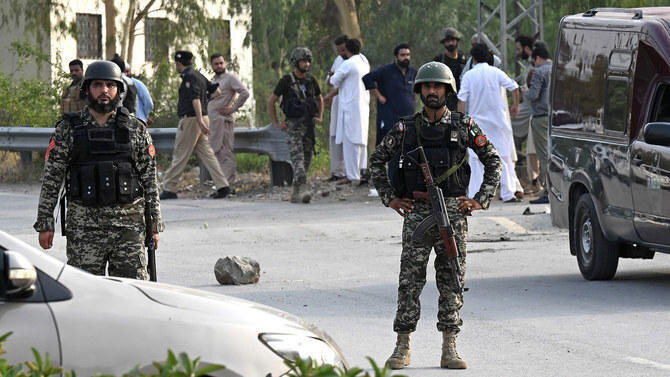 Pakistani security personnel stand guard in the Hayatabad area of Peshawar, Pakistan. (File/AFP)