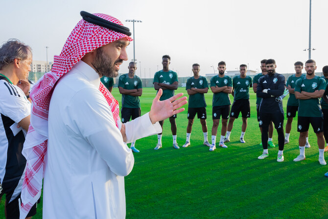 Sports minister Prince Abdulaziz meets with Saudi national team ahead of World Cup qualifiers