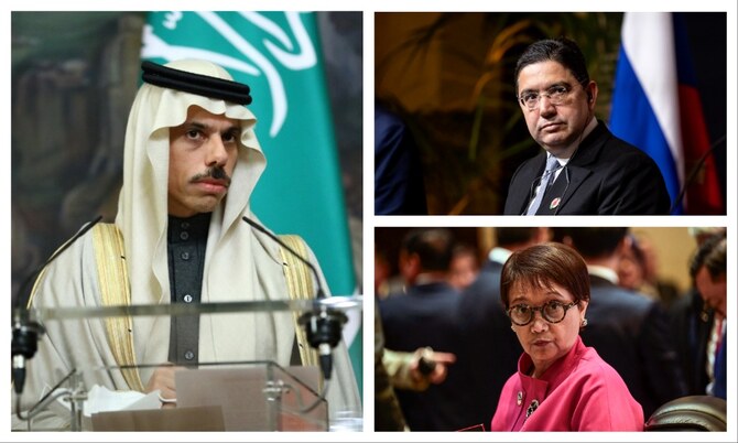 Saudi Foreign Minister Prince Faisal bin Farhan, Moroccan Minister of Foreign Affairs Nasser Bourita, Indonesia’s Retno Marsudi.